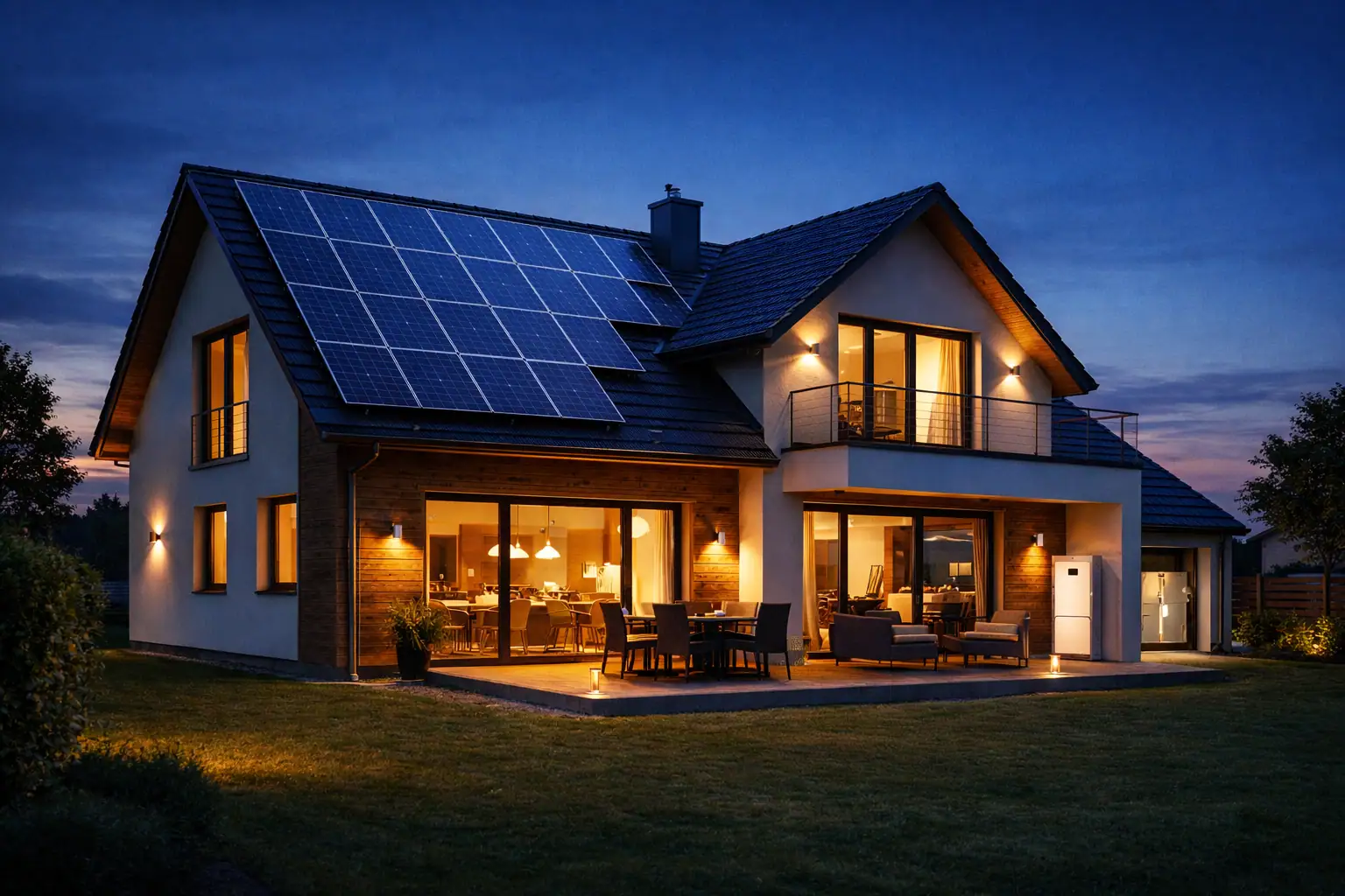 Moderna kuća sa solarnom elektranom i kućnom baterijom za pohranu energije